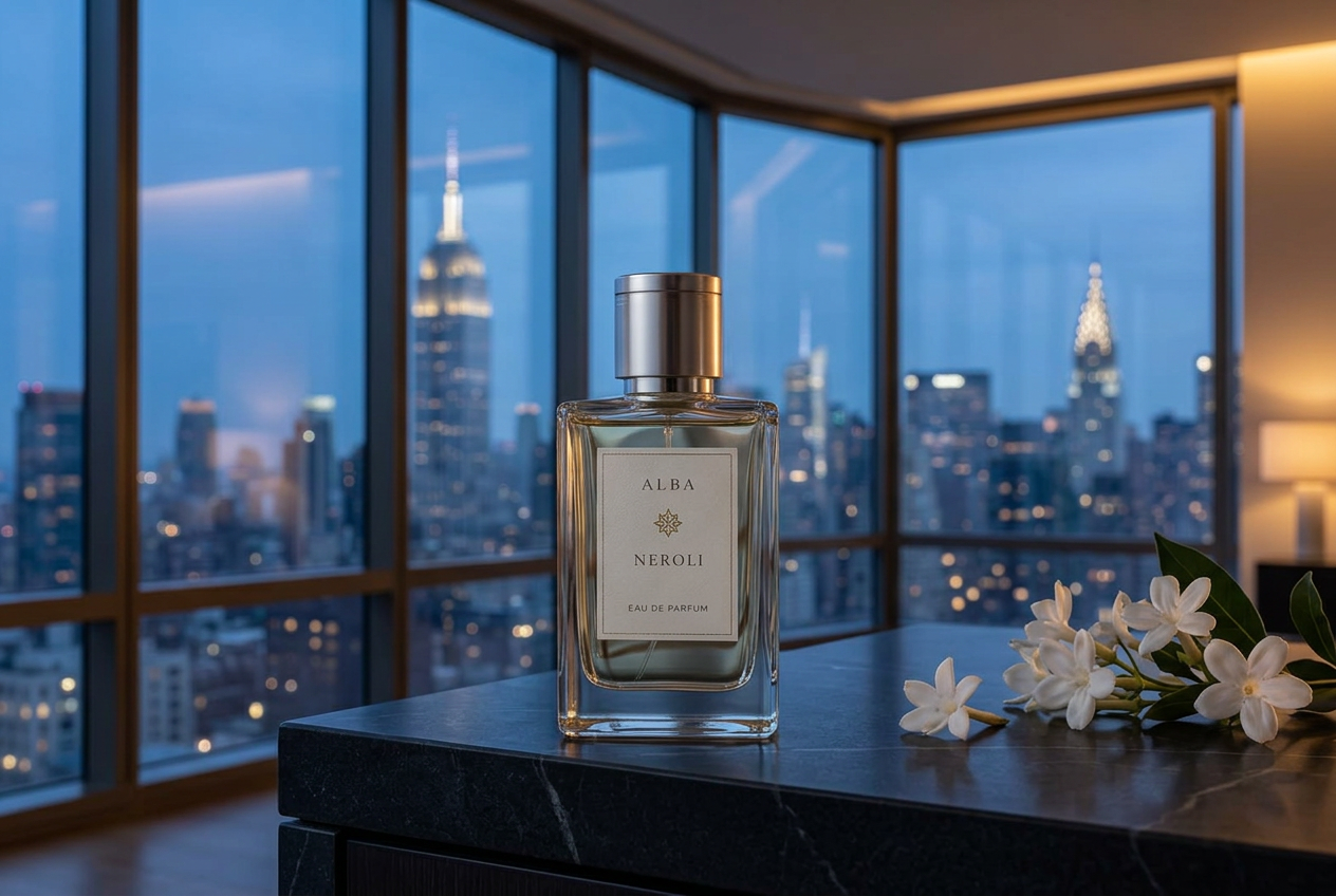 The same branded bottle used for lifestyle content in Manhattan skyline